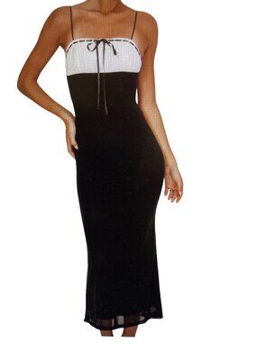 Saints and Secrets Bow Bust Mesh Maxi Dress Black Medium NWT